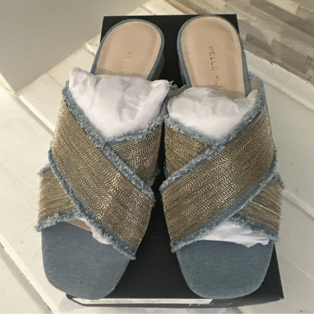 Pelle Moda Blue and Gold Mules size 7